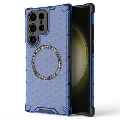 Techsuit - HoneyComb Удароустойчив силиконов кейс MagSafe - Samsung Galaxy S25 Ultra - Blue