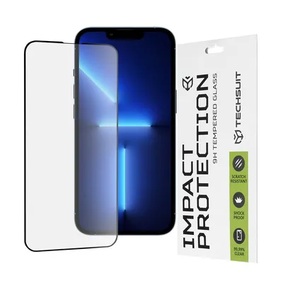 Професионално поставен протектор Techsuit 111D Full Cover Glue Glass за iPhone 13 Pro Max / 14 Plus (черен)
