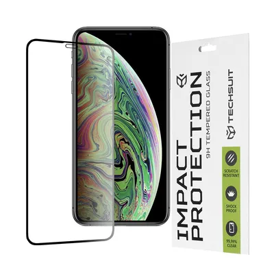 Професионално поставен протектор Techsuit 111D Full Cover Glue Glass за iPhone X / XS / 11 Pro (черен)