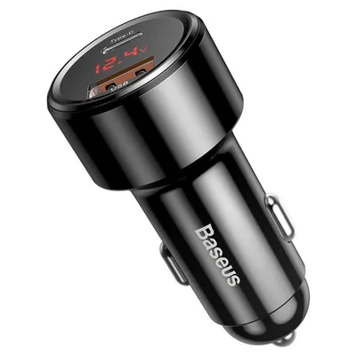 Baseus - Car Charger Magic Series (CCMLC20C-01) - LED Display, USB, Type-C 6A, Quick Charge 4.0+, QC 3.0, 45W - Black