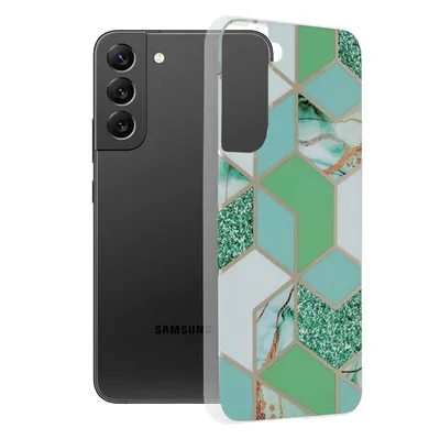 Techsuit Marble поликарбонатен калъф за безжично зареждане за Samsung Galaxy S22 Plus (зелен)
