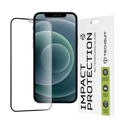 Techsuit 111D Full Cover Glue Glass професионално поставен протектор за iPhone 12 Pro Max (черен)