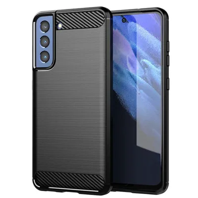 Techsuit Carbon Silicone удароустойчив силиконов калъф за Samsung Galaxy S21 FE - Черен