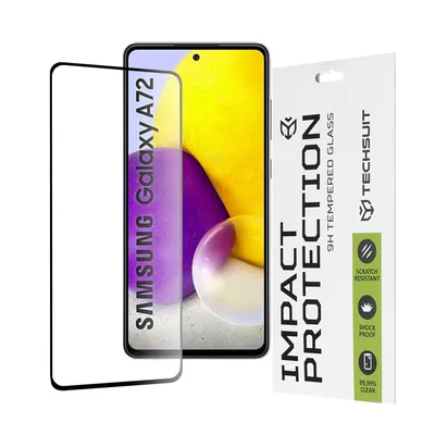 Професионално поставен протектор Techsuit 111D Full Cover Glue Glass за Samsung Galaxy A72 4G / A72 5G (черен)