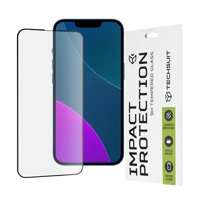 Професионално поставен протектор Techsuit 111D Full Cover Glue Glass за iPhone 13 mini (черен)