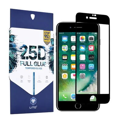 Професионално поставен протектор Lito 2.5D Full Glue Glass за iPhone 7 Plus / 8 Plus (черен)
