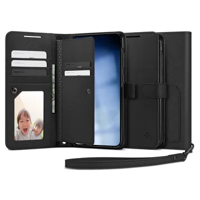 Spigen Wallet S Plus кожен калъф тип портмоне за Samsung Galaxy S23 Plus (черен)