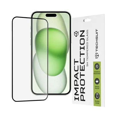 Професионално поставен протектор Techsuit - 111D Full Cover / Full Glue Glass - iPhone 15 Plus / 15 Plus Esim- Black
