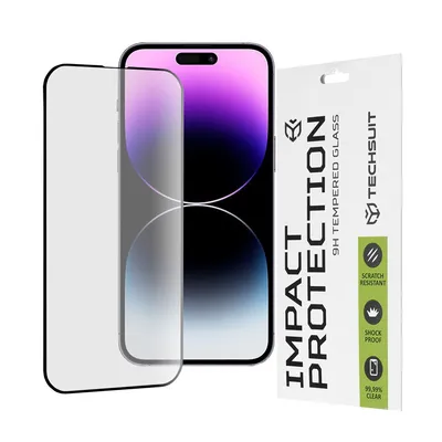 Професионално поставен протектор Techsuit 111D Full Cover Glue Glass протектор за iPhone 14 Pro Max (черен)