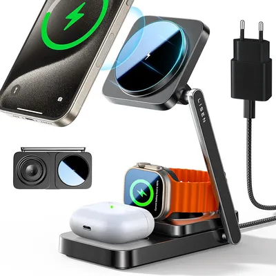 Lisen - Зарядна станция 3in1 - for Phone, AirPods and Apple Watch, 15W, Foldable - Gray