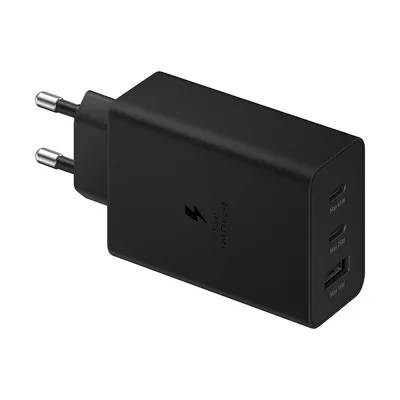 Samsung оригинален адаптер за бързо зареждане с USB-A и 2 бр. USB-C изходи, 65W (черен)