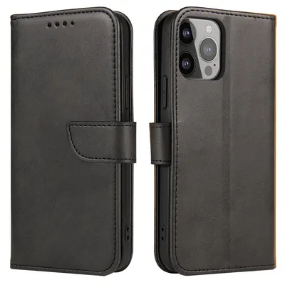 Magnet Case кожен калъф за iPhone 13 (черен)