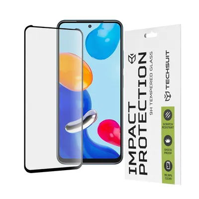 Професионално поставен протектор Techsuit 111D Full Cover / Full Glue Glass Xiaomi Redmi Note 11 / Note 11S / Poco M4 Pro 4G (черен)