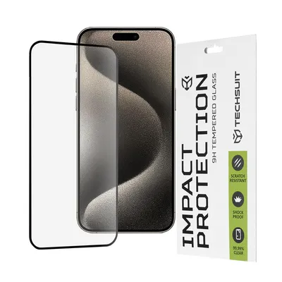 Професионално поставен протектор Techsuit - 111D Full Cover / Full Glue Glass - iPhone 15 Pro Max - Black