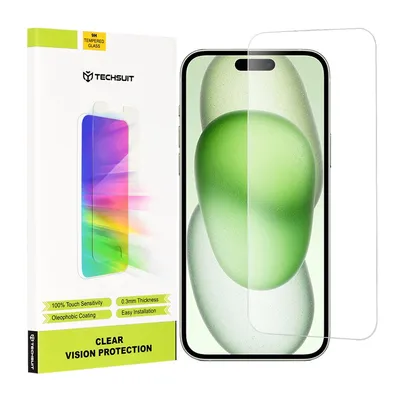 Професионално поставен протектор Techsuit Clear Vision Glass за iPhone 15 Plus (прозрачен)