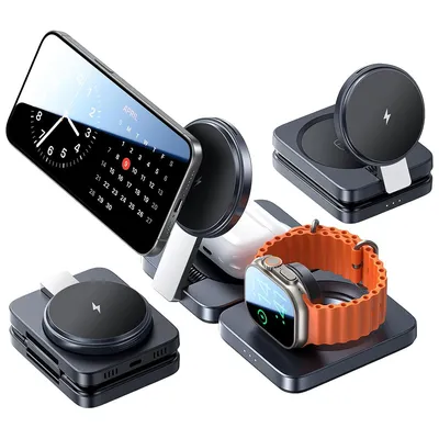 Lisen - Зарядна станция - Fast Charging, 3in1, Qi2, with Retractable Cable, Foldable - Black
