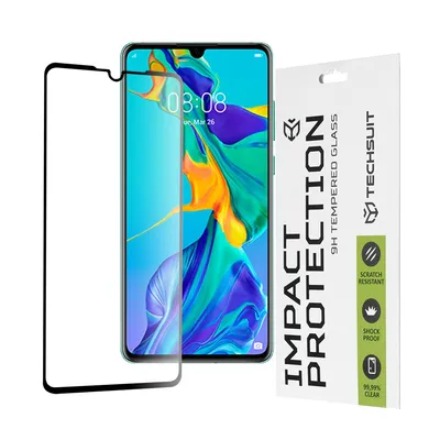 Професионално поставен протектор Techsuit 111D Full Cover Glue Glass за Huawei P30 (черен)