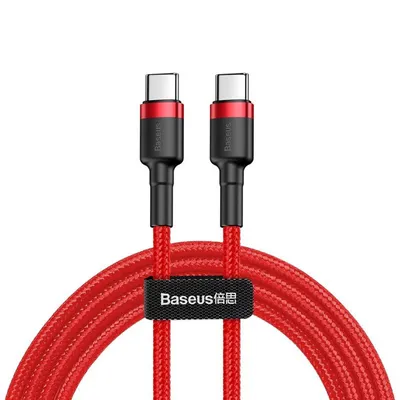 Baseus - Кабел за бързо зареждане - Type-C to Type-C, 60W, 3A, 2 метра - Червен / Черен