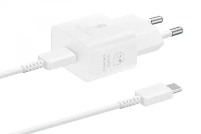 Samsung 25W Super Fast Charging Wall Charger + USB-C to USB-C Cable- White