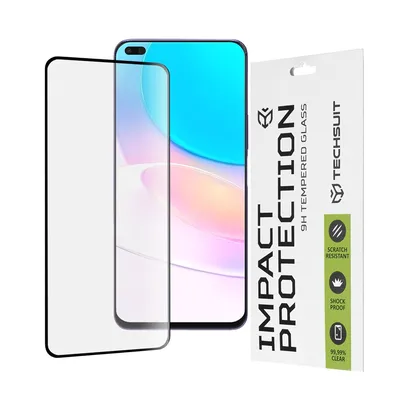 Професионално поставен протектор Techsuit Clear Vision Glass за Huawei nova 8i / Honor 50 Lite (черен)