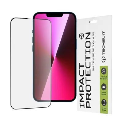 Techsuit 111D Full Cover Glue Glass протектор от калено стъкло за целия дисплей за iPhone 13 / 13 Pro / 14 (черен)
