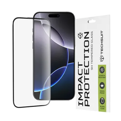Професионално поставен протектор Techsuit - 111D Full Cover / Full Glue Glass - iPhone 16 Pro Max - Black